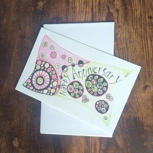 🌻 5/$20 Handmade Floral Happy Anniversary Card- Green, Pink & Black